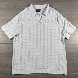 Abercrombie & Fitch Mens XL Textured Knit Short Sleeve Polo Sweater Light Blue